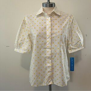 VTG Jack Winter Women’s Puff Sleeve Short Sleeve Blouse Yellow Polka Dot Sz. 10